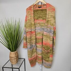 1 STATE Multicolor Striped Knit Open Front Cardigan Sweater Long Sleeve Size L